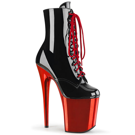 Pleaser Botas de tobillo para mujer FLAMINGO-1020 BLK PAT / RED CHROME