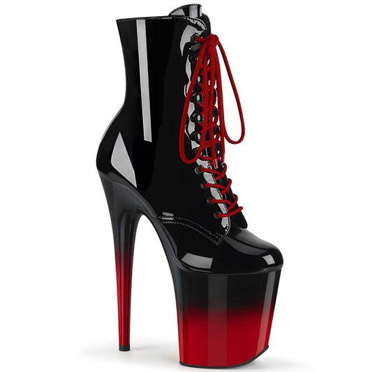 Pleaser Botas de tobillo para mujer FLAMINGO-1020BR-H BLK PAT / BLK-ROJO