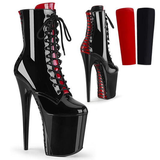 Pleaser Botas de tobillo para mujer FLAMINGO-1020FH BLK PAT / BLK