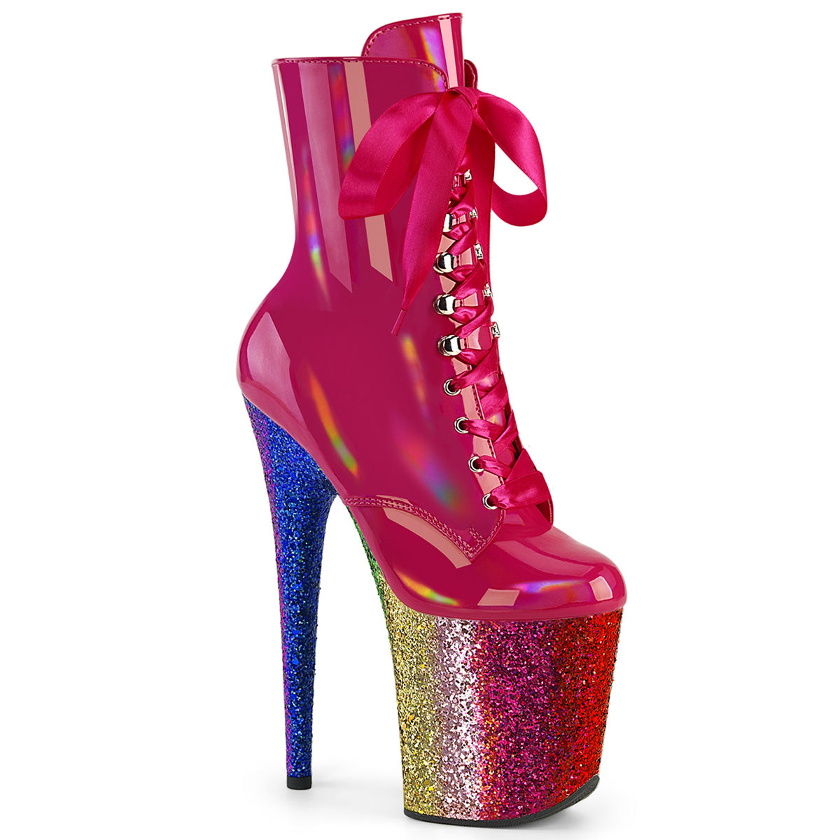 Pleaser FLAMINGO-1020hg H. Pink Holo Pat/Rainbow Brillantina