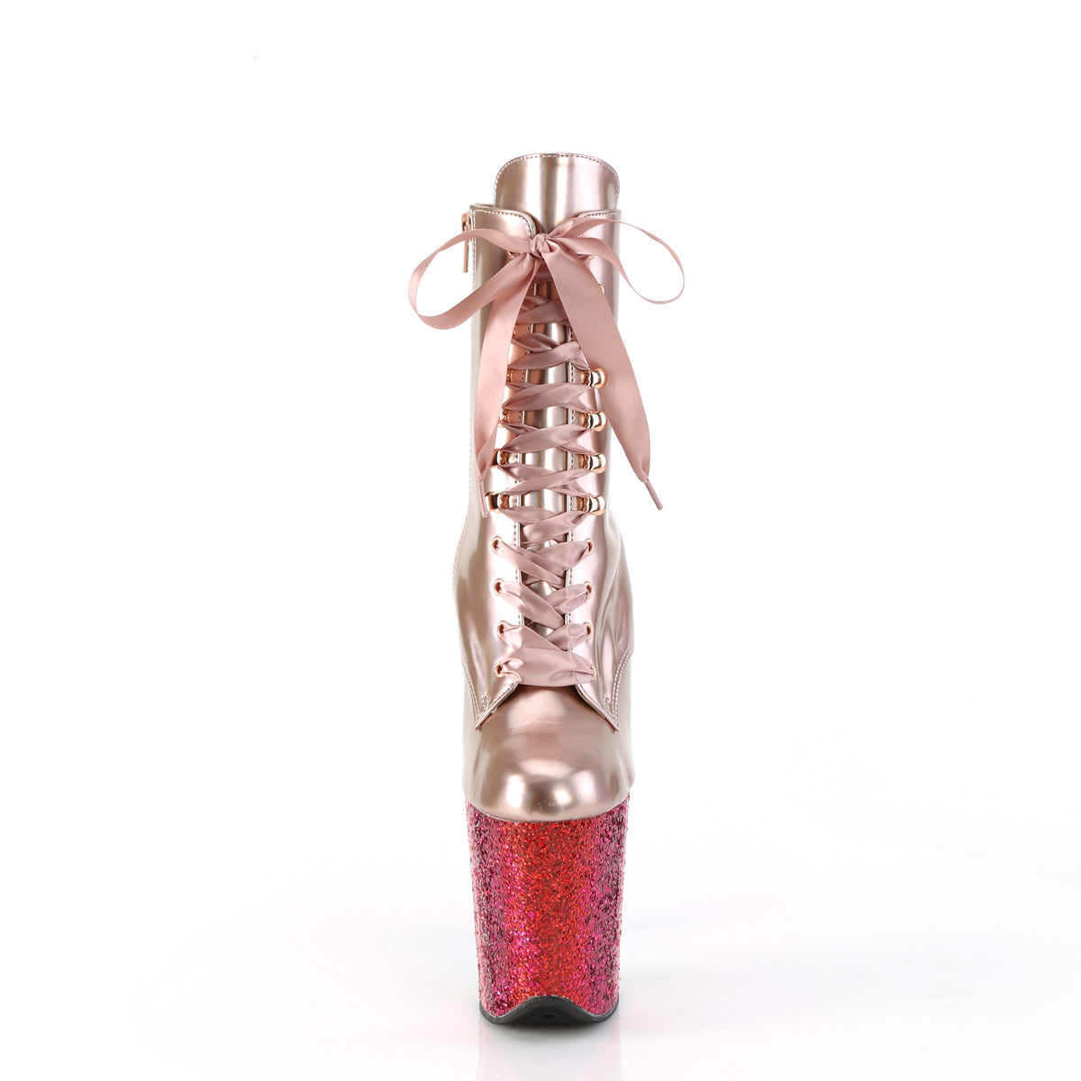 Pleaser FLAMINGO-1020HG Rose Gold Holo Pat/Rainbow Glitter