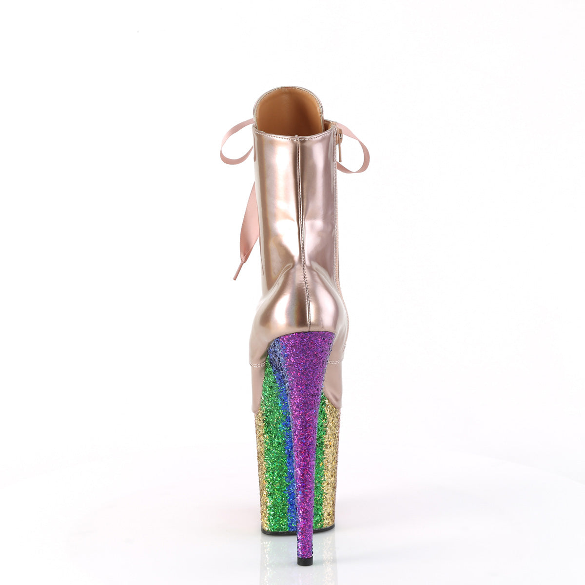 Pleaser FLAMINGO-1020HG Rose Gold Holo Pat/Rainbow Glitter