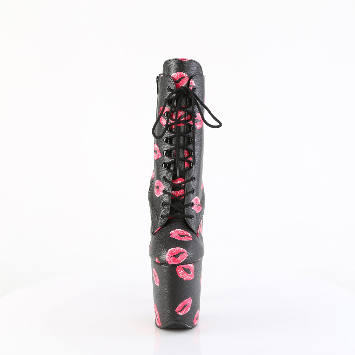 Pleaser Women's Platform Shoes FLAMINGO-1020KISSES Blk Faux Leather/Blk Faux Leather