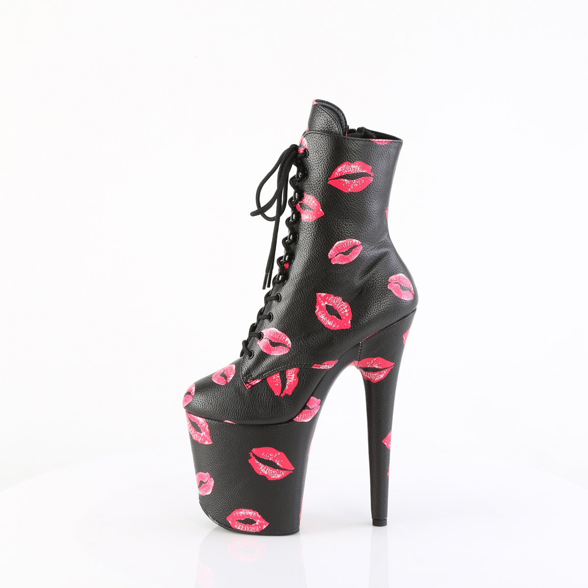 Pleaser Women's Platform Shoes FLAMINGO-1020KISSES Blk Faux Leather/Blk Faux Leather