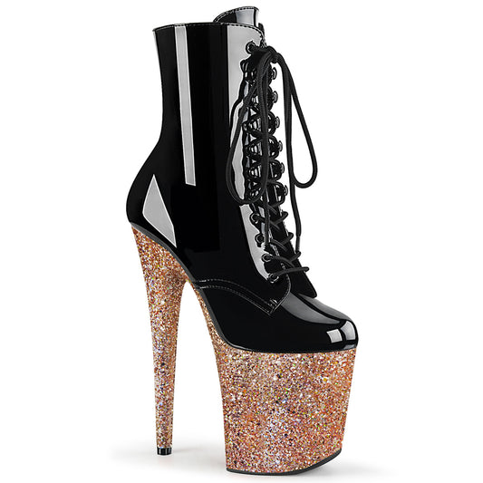 Pleaser Botas de tobillo para mujer FLAMINGO-1020lg Blk Pat / Gold Gold Brillo