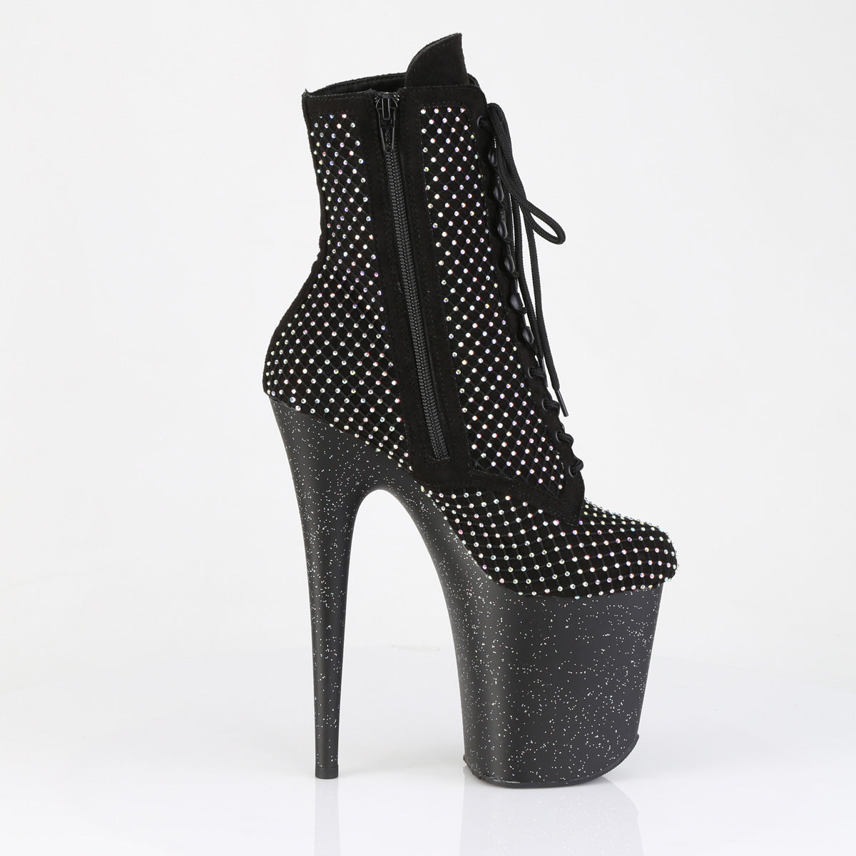 Pleaser Women's Platform Shoes FLAMINGO-1020RM Blk Faux Suede-RS Mesh/Blk Matte