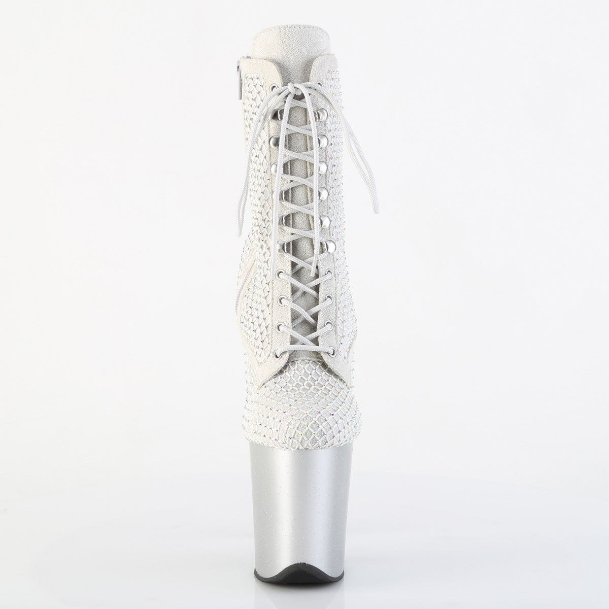 Pleaser Women's Platform Shoes FLAMINGO-1020RM Silver Faux Sude-RS Mesh/Slv Matte