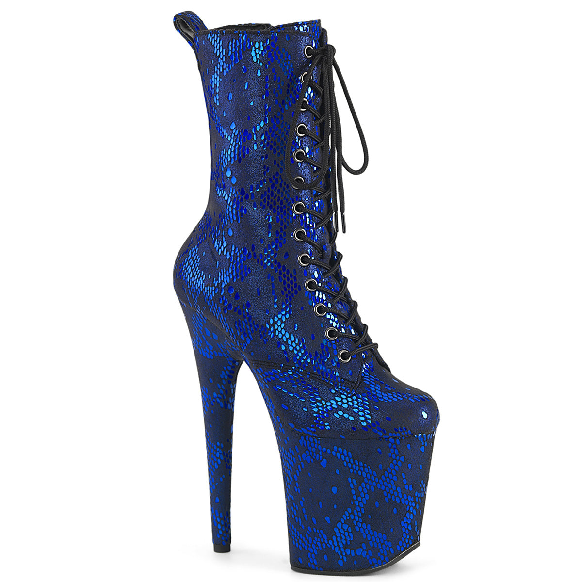 Pleaser FLAMINGO-1040SPF Blue Metallic Snake Print Fabric/M