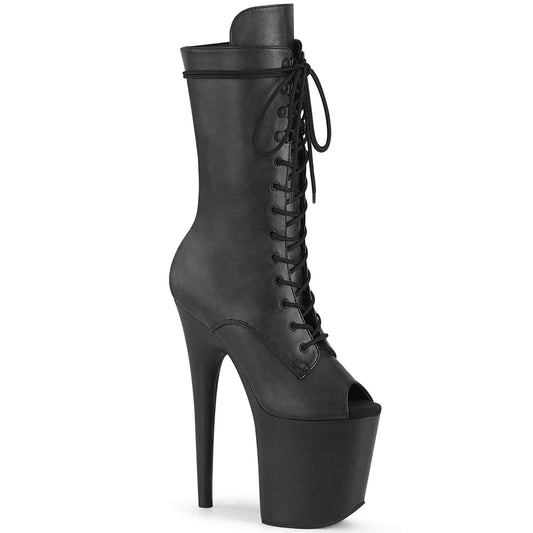 Pleaser Botas de tobillo para mujer FLAMINGO-1051lwr Blk Cuero / Cuero Negro