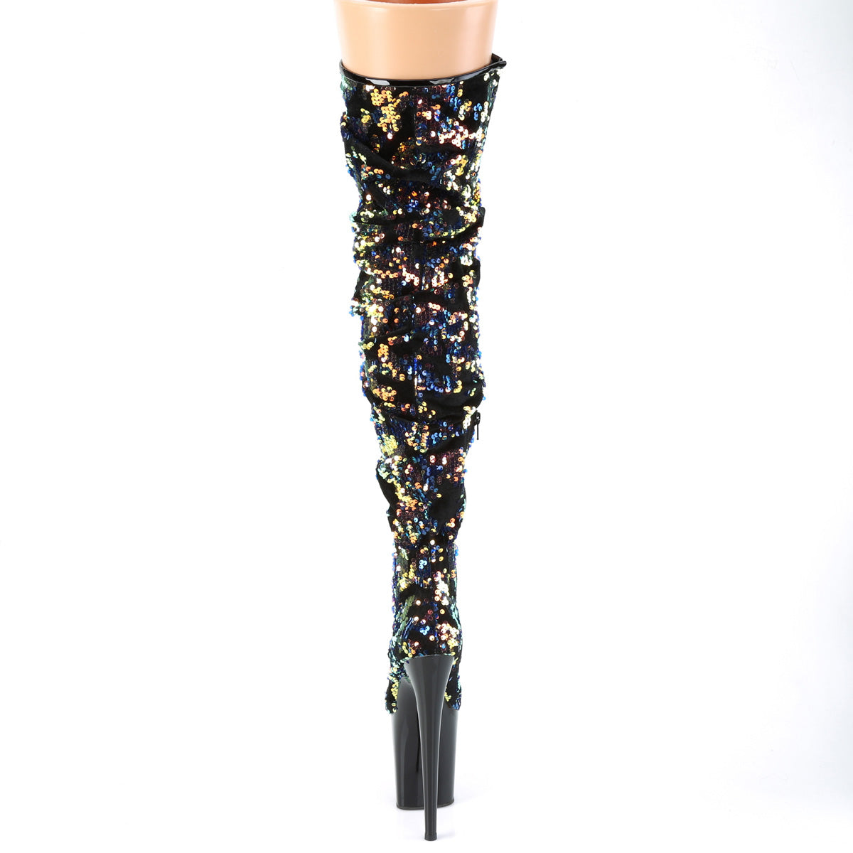 Pleaser Womens Boots FLAMINGO-3004 Blue Iridescent Sequins/Blk
