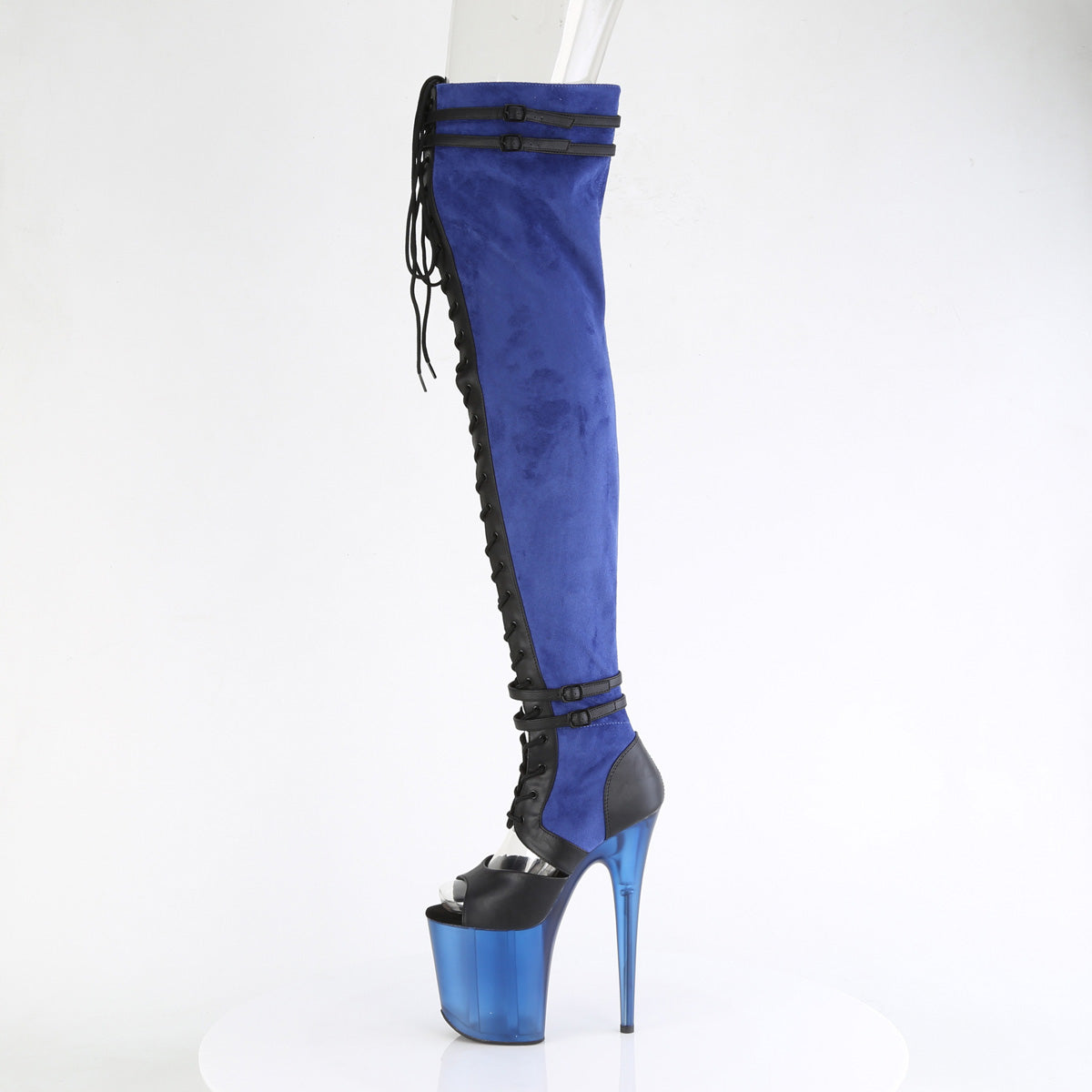 Pleaser Botas FLAMINGO-3027 Blue Faux Suede-Blk Faux Cuero / Azul Helada