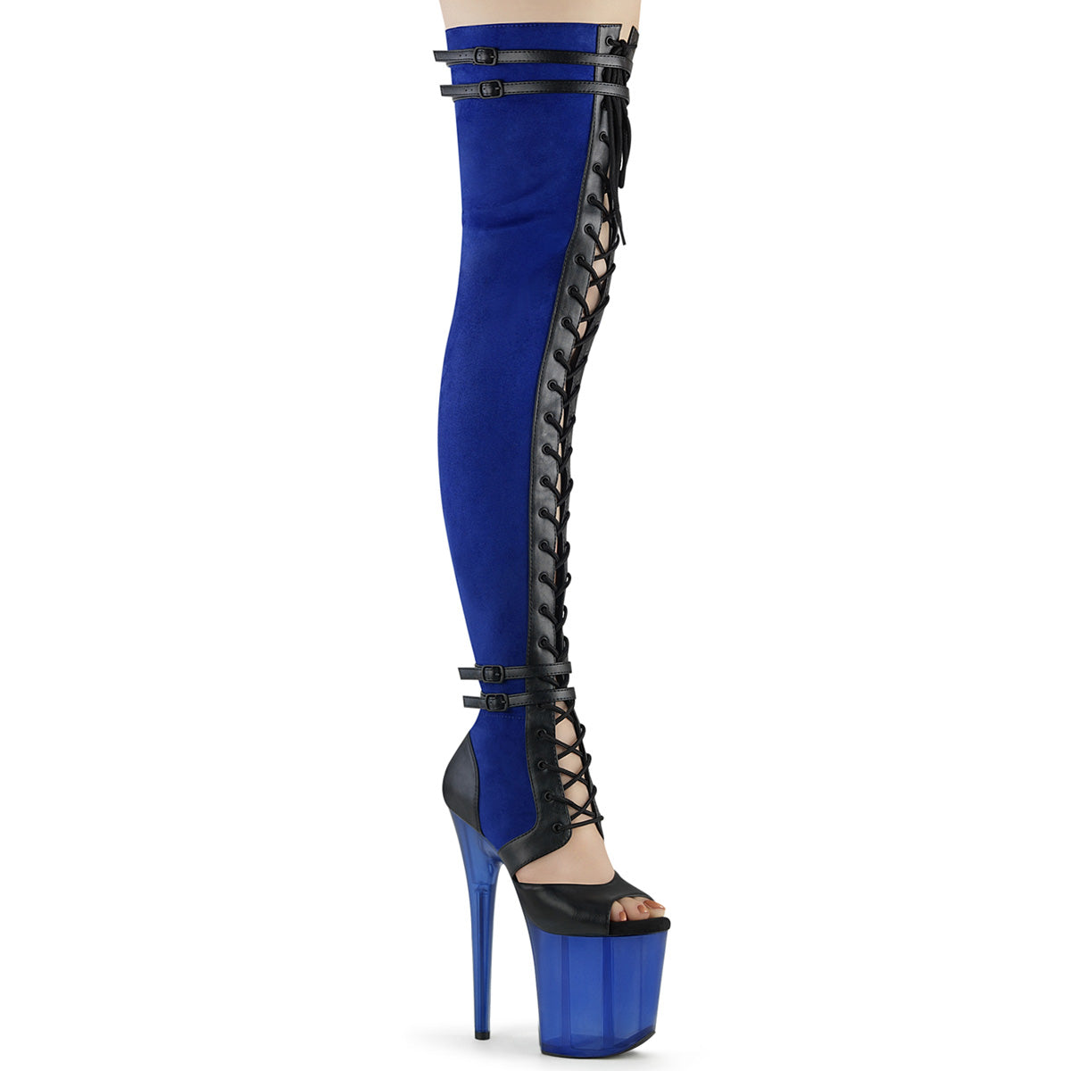 Pleaser Botas FLAMINGO-3027 Blue Faux Suede-Blk Faux Cuero / Azul Helada