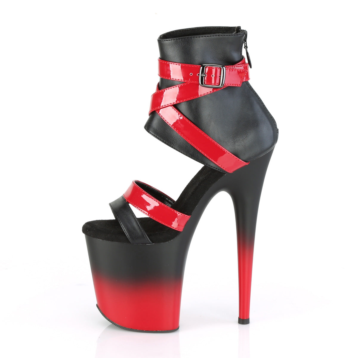 Pleaser Sandalias para mujer FLAMINGO-800-15 BLK Faux Cuero-Red Pat / Blk-Red Mate