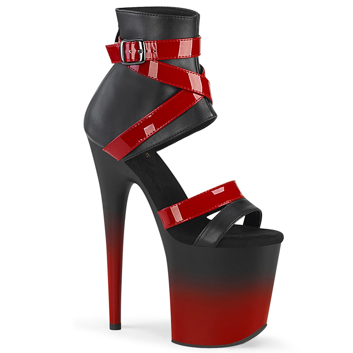 Pleaser Sandalias para mujer FLAMINGO-800-15 BLK Faux Cuero-Red Pat / Blk-Red Mate