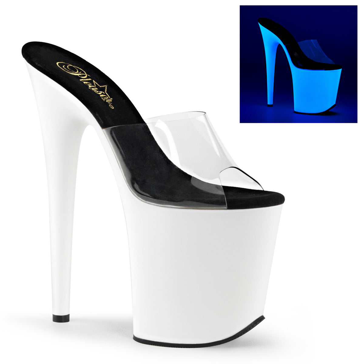 Pleaser Sandalias para mujer FLAMINGO-801UV CLR / NEON WHT