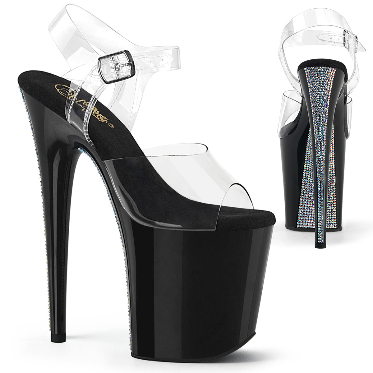 Pleaser Sandalias FLAMINGO-808CRS-2 CLR / BLK-SLV RS