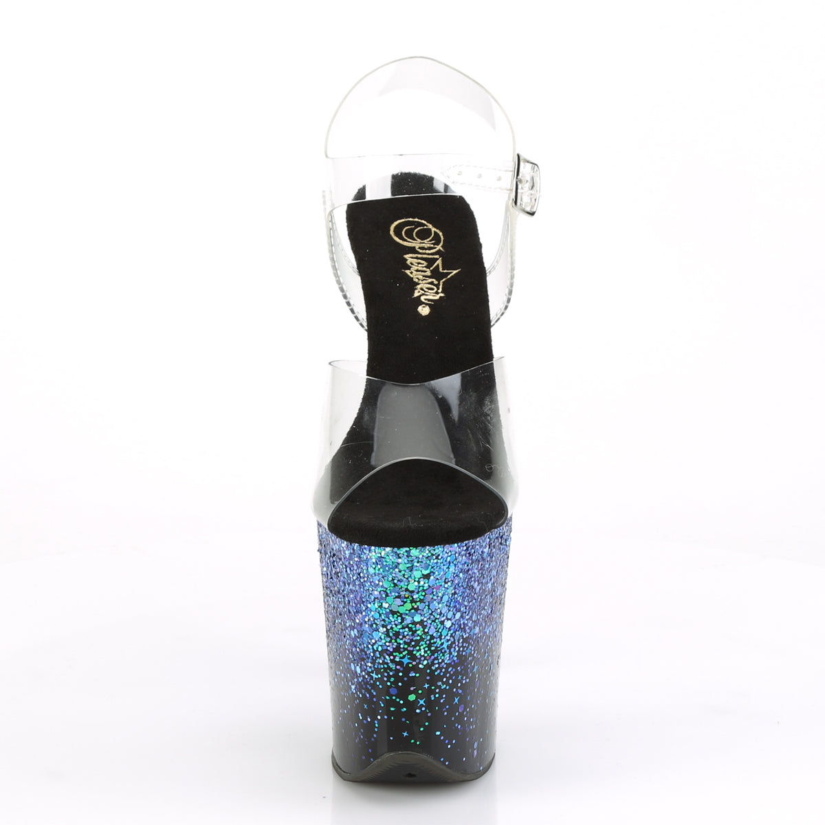 Pleaser Sandalias para mujer FLAMINGO-808SSS CLR / BLK-BLUE MULTI Brillo