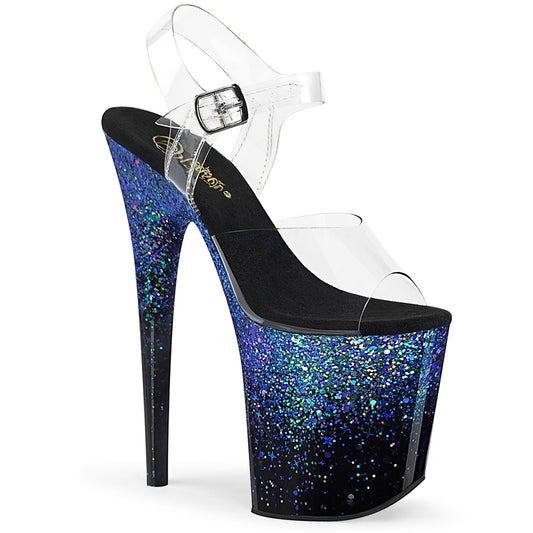 Pleaser Sandalias para mujer FLAMINGO-808SSS CLR / BLK-BLUE MULTI Brillo