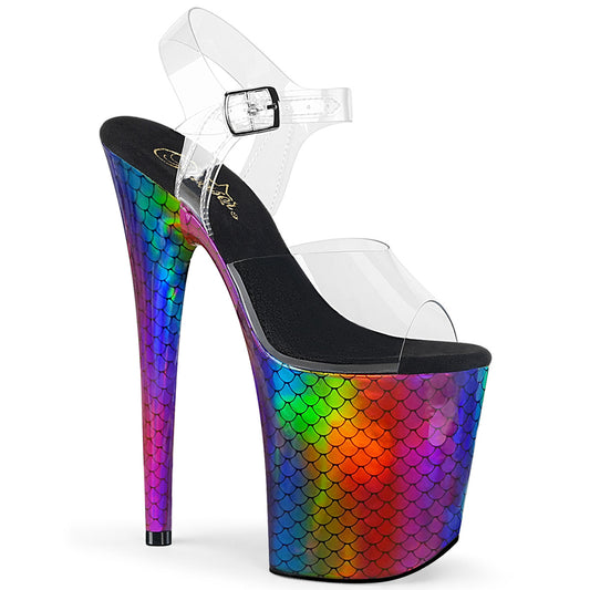 Pleaser Sandalias para mujer FLAMINGO-808WR CLR / LASER Rainbow Holograma envuelto