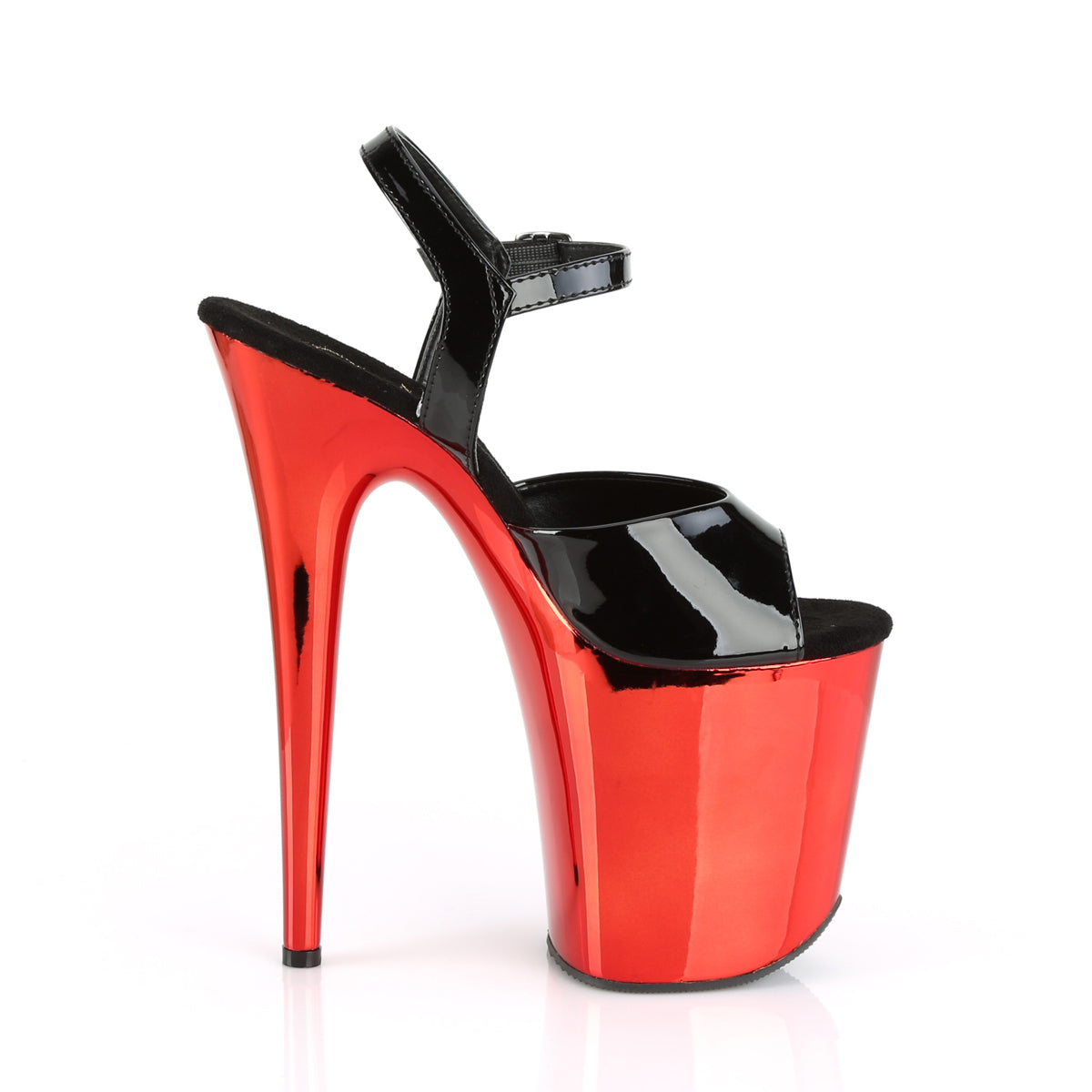 Pleaser Sandalias para mujer FLAMINGO-809 BLK PAT / RED CHROME