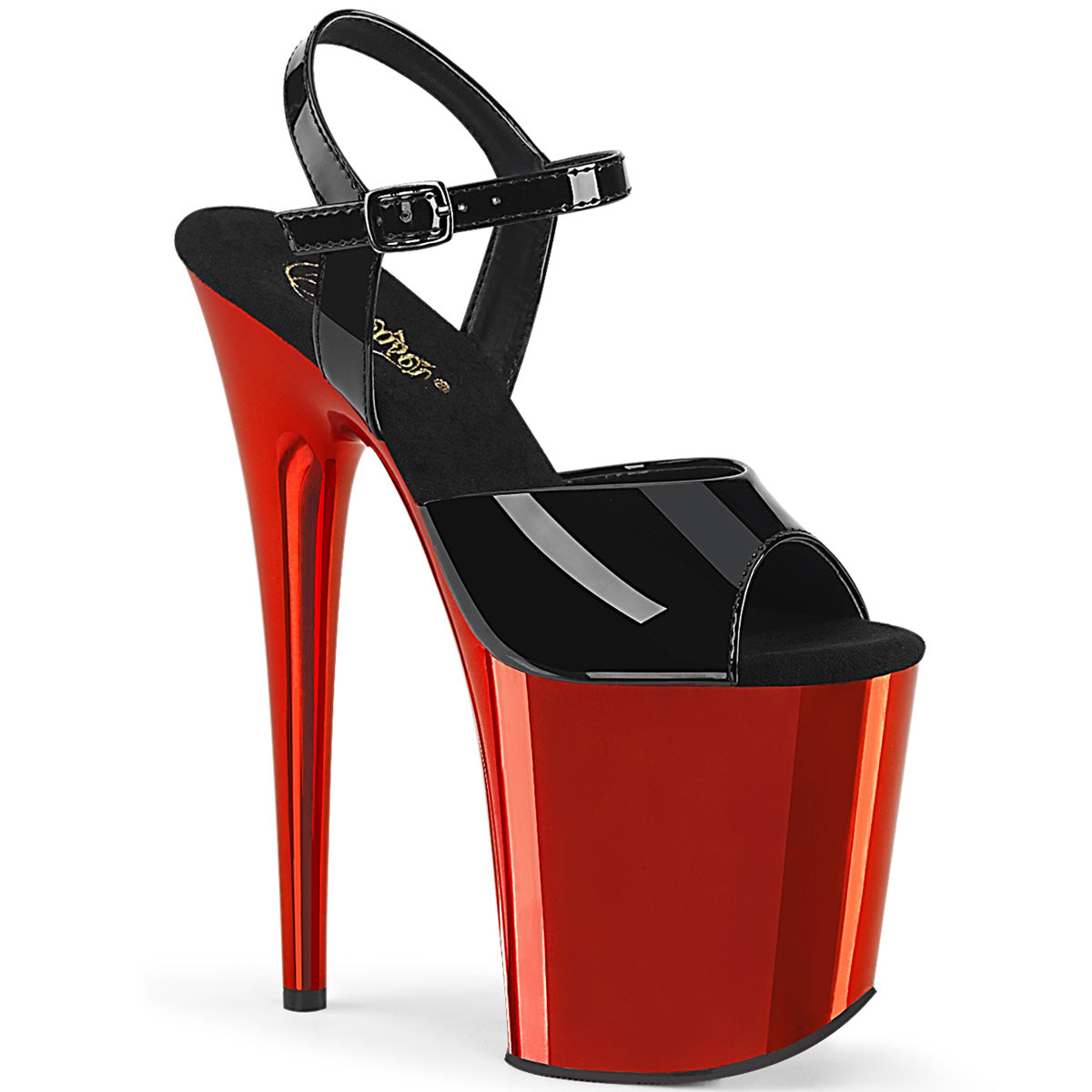 Pleaser Sandalias para mujer FLAMINGO-809 BLK PAT / RED CHROME