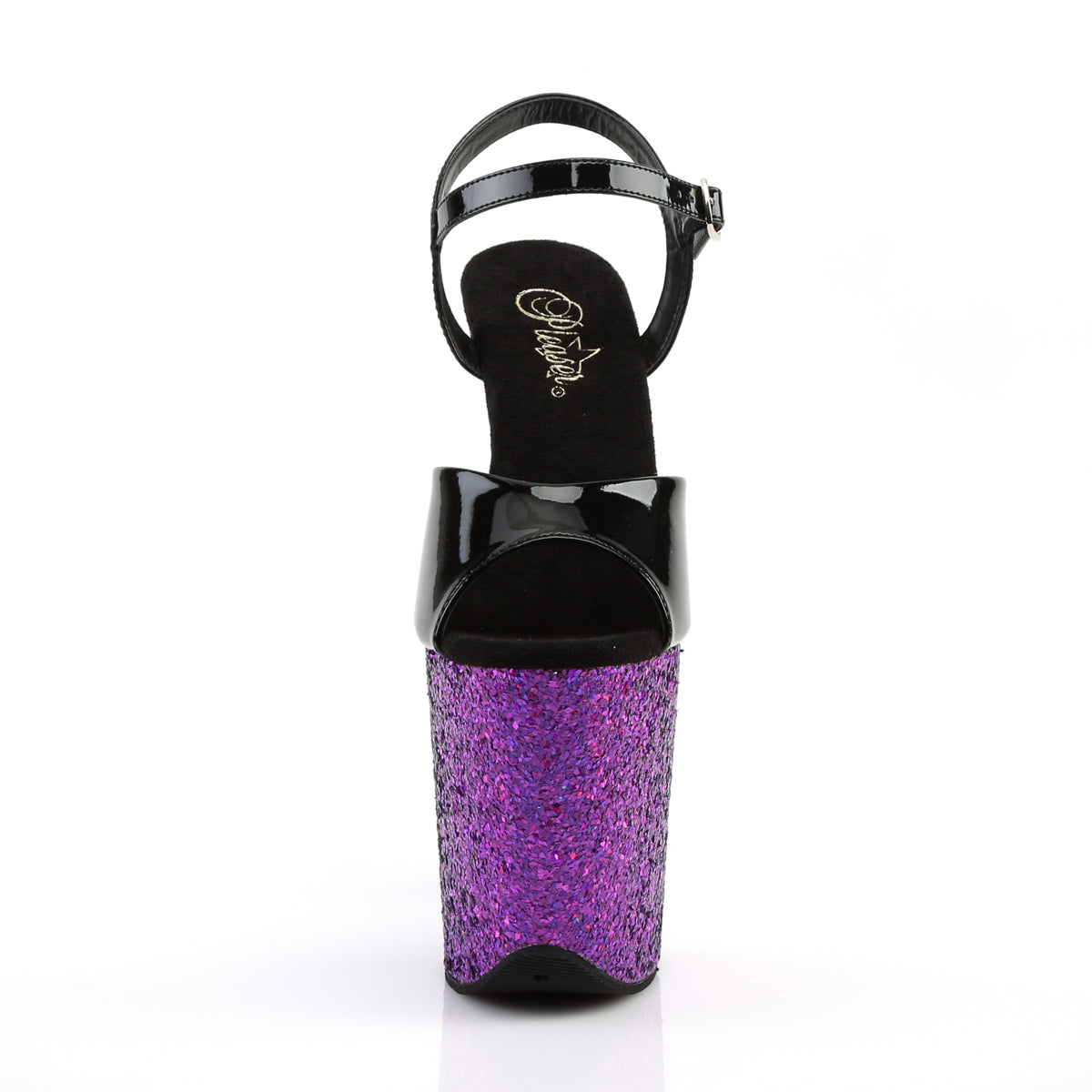 Pleaser Sandalias para mujer FLAMINGO-809LG BLK PAT / PURPLE MULTI brillo