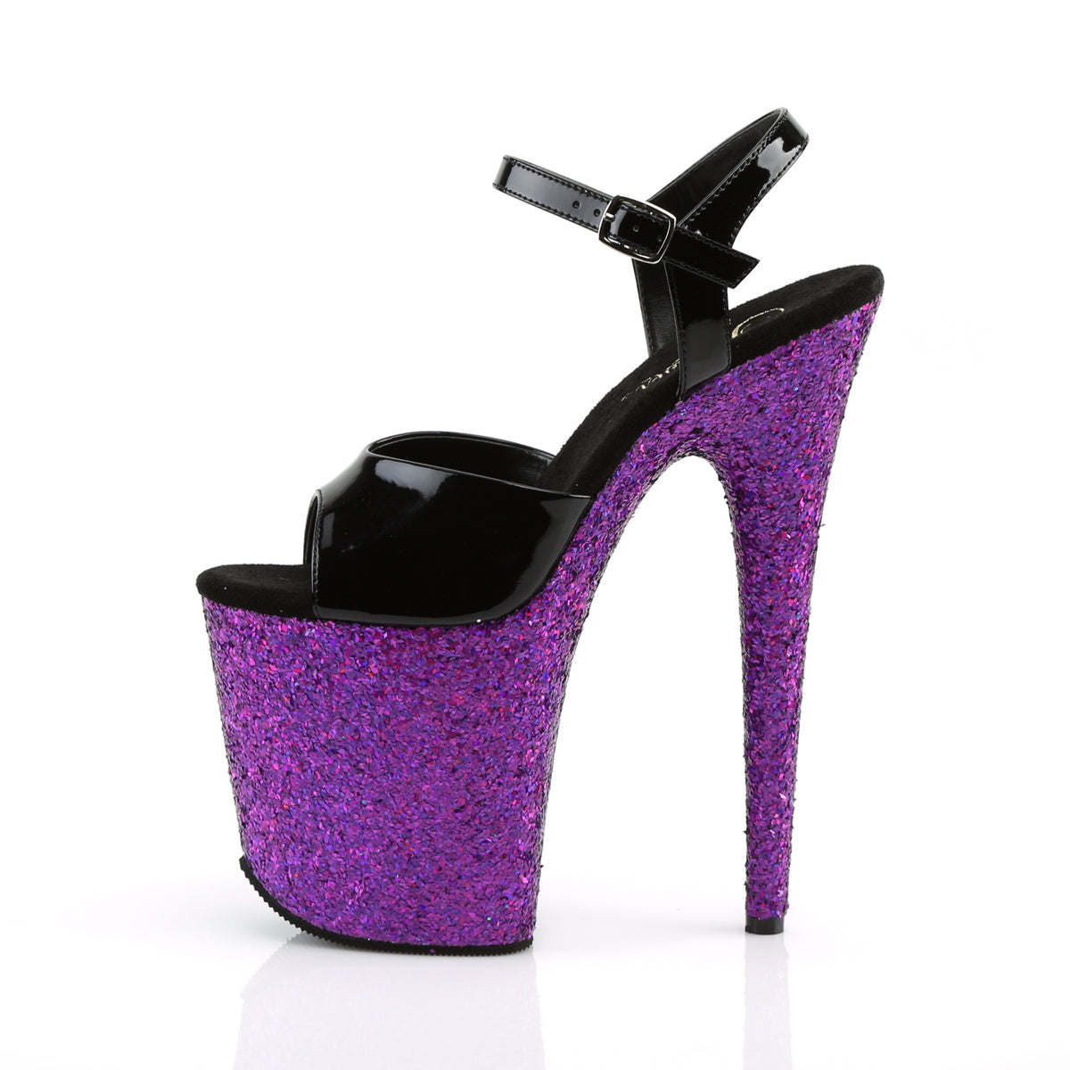 Pleaser Sandalias para mujer FLAMINGO-809LG BLK PAT / PURPLE MULTI brillo