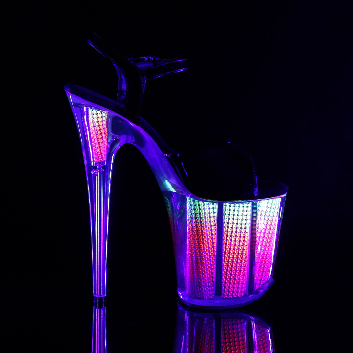Pleaser Sandalias para mujer FLAMINGO-809SRS BLK PAT / NEON MULTIS SRS