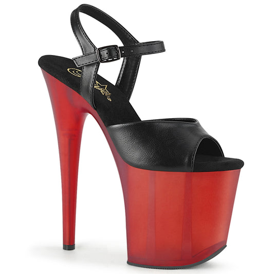 Pleaser Sandalias para mujer FLAMINGO-809t Blk Faux Cuero / Rojo Frosted