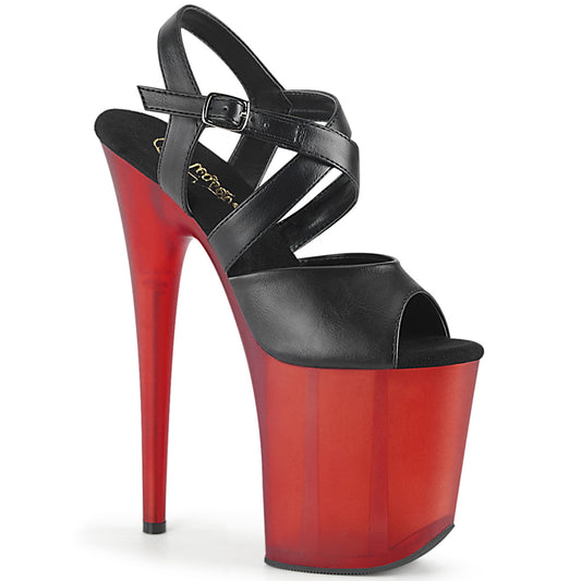 Pleaser Sandalias para mujer FLAMINGO-822T Blk Faux Cuero / Rojo Frosted