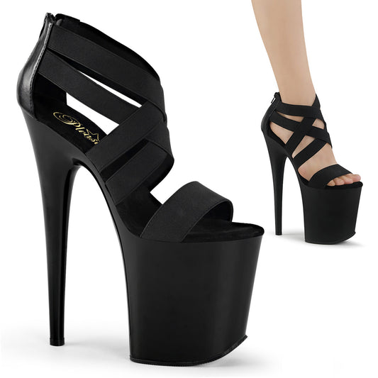 Pleaser Sandalias para mujer FLAMINGO-869 BLK BANDA ELASTICA-FAUX CUERO / BLK MATE