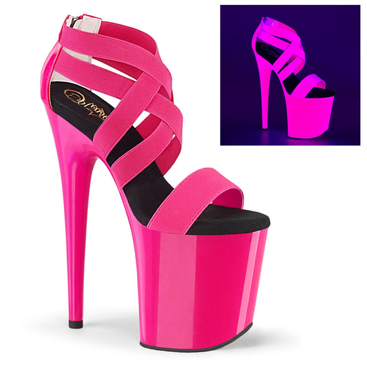 Pleaser Sandalias para mujer FLAMINGO-869V Neon H. Pink Elastic Band-Pat / Neon H. Pink
