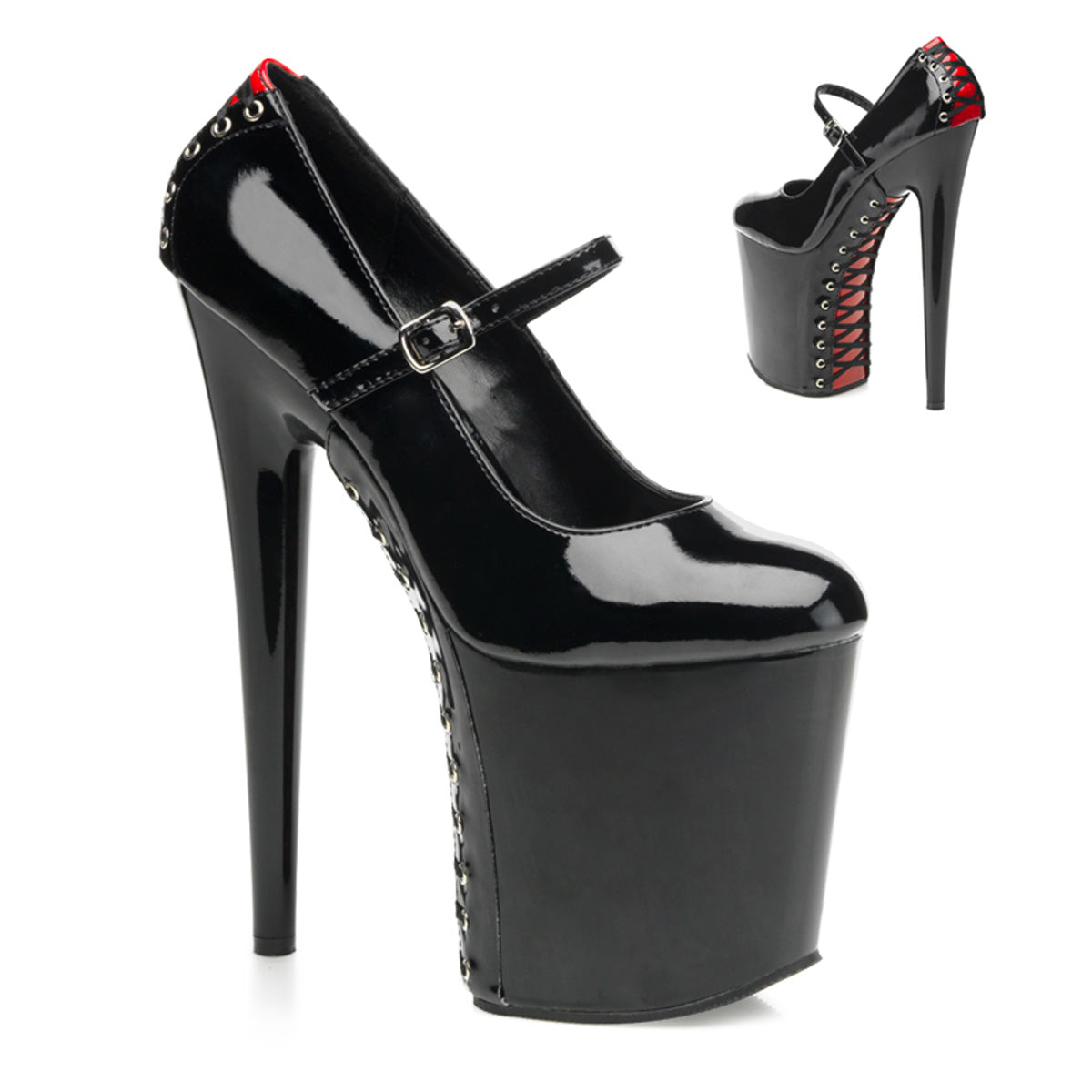 Pleaser Womens Sandals FLAMINGO-887FH Blk-Red Pat/Blk