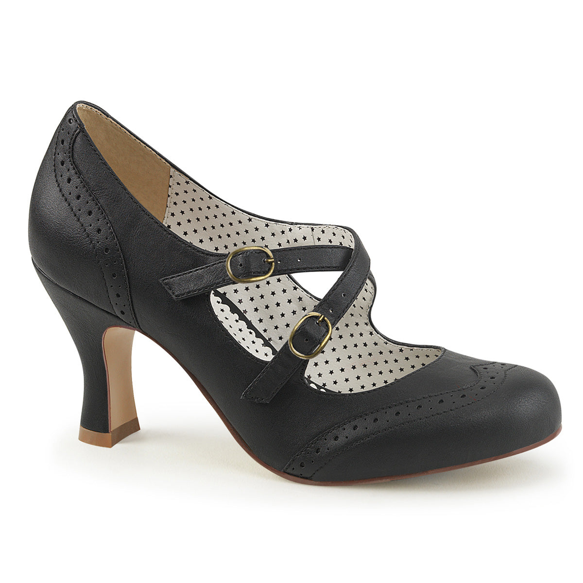 Pin Up Couture Bombas para mujer FLAPPER-35 Blk Faux Cuero