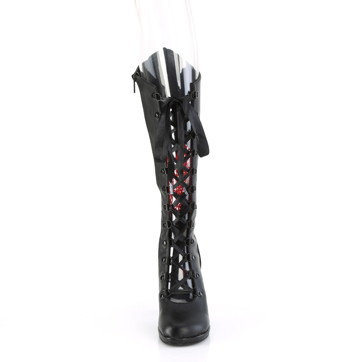 DemoniaCult Botas GLAM-243 BLK Vegan Cuero- Satinado rojo