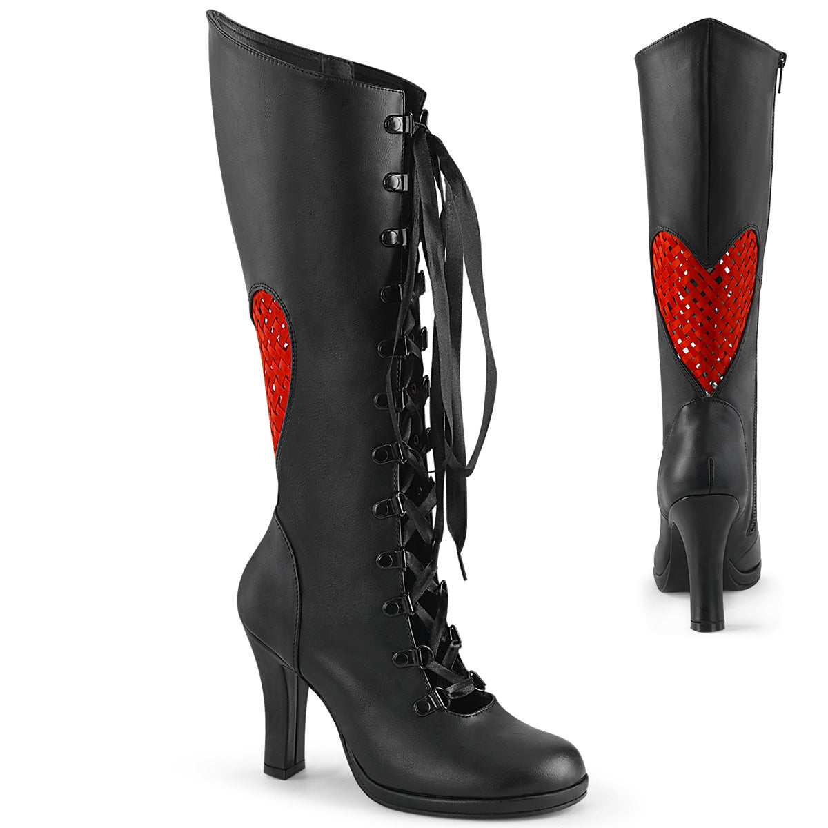 DemoniaCult Botas GLAM-243 BLK Vegan Cuero- Satinado rojo