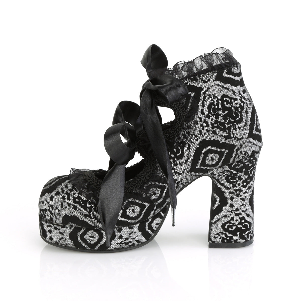 DemoniaCult Zapatillas GOTHIKA-53 BLK Silver Faux Nubuck Leather