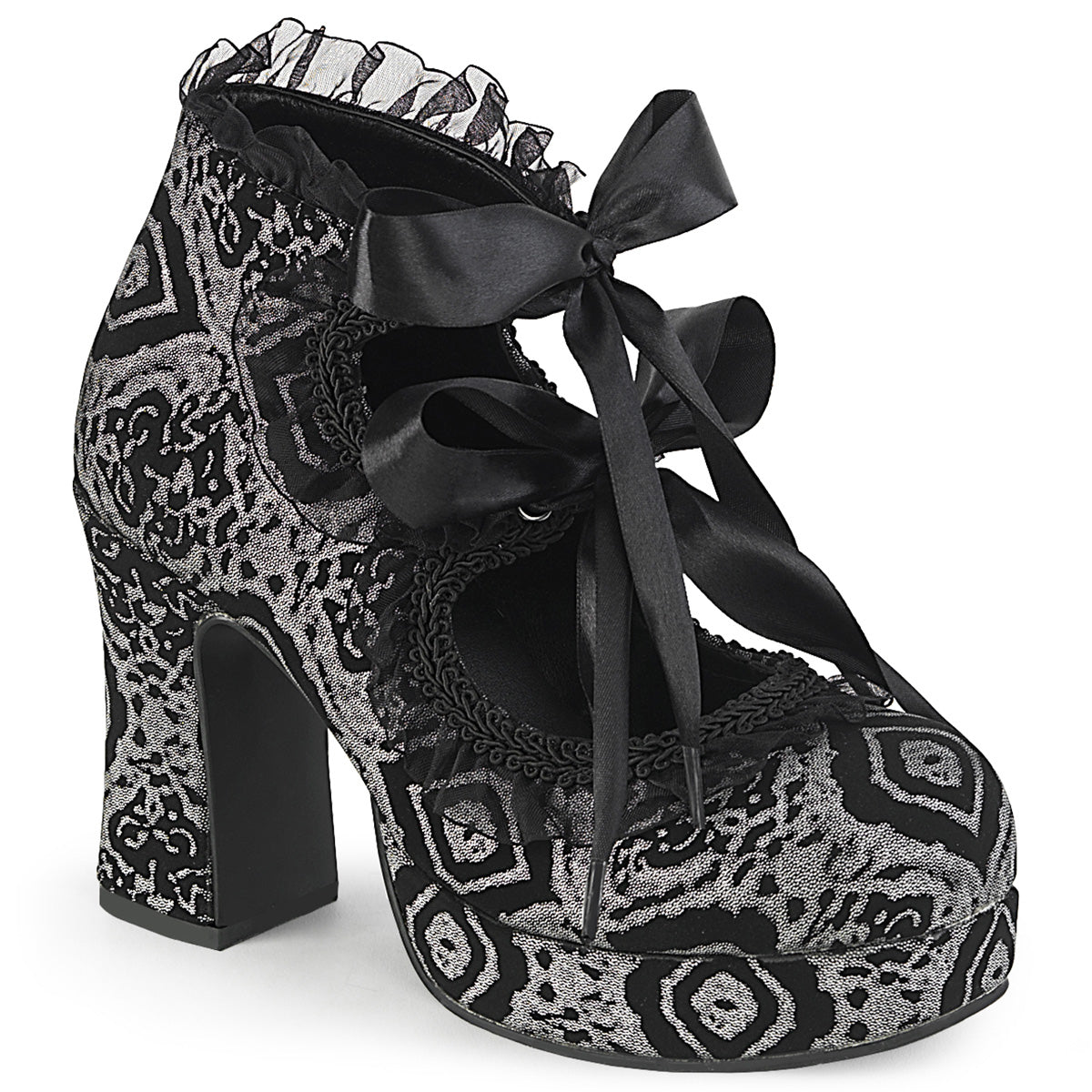 DemoniaCult Zapatillas GOTHIKA-53 BLK Silver Faux Nubuck Leather