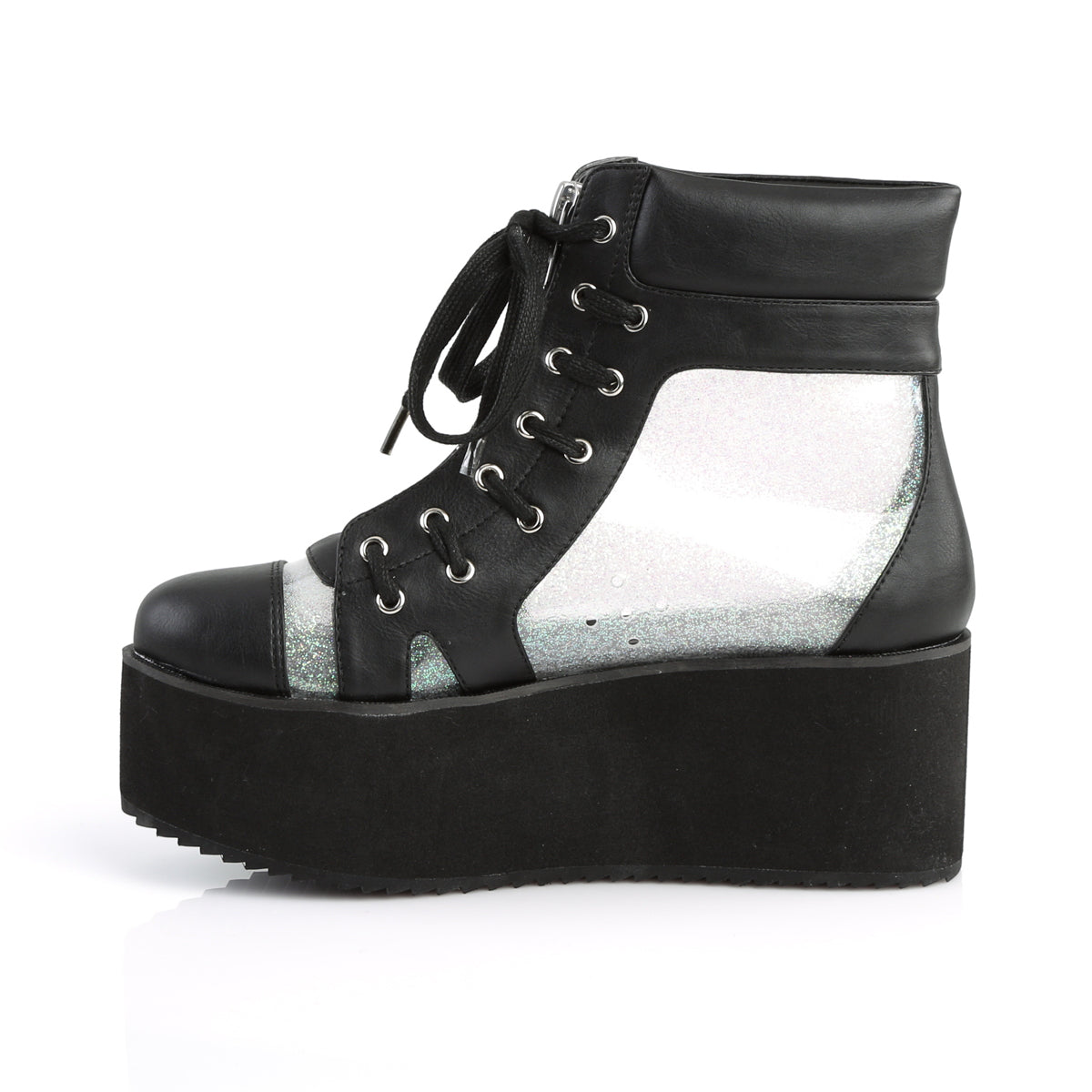 DemoniaCult Botas de tobillo para mujeres GRIP-102 BLK Vegan Leather-CLR Holograma TPU
