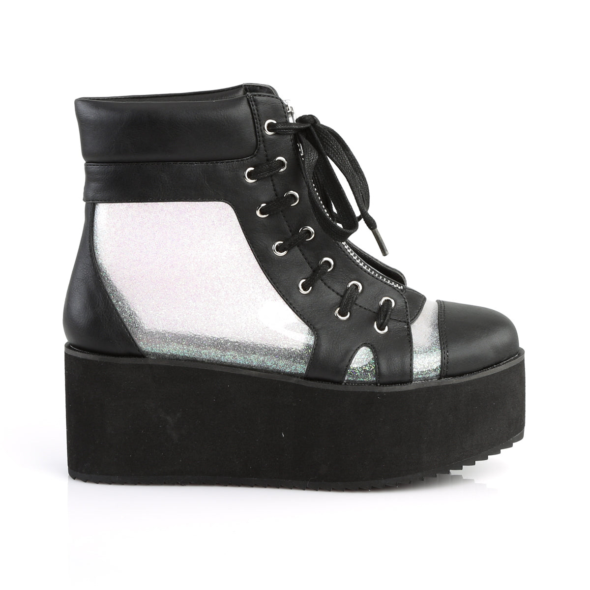 DemoniaCult Botas de tobillo para mujeres GRIP-102 BLK Vegan Leather-CLR Holograma TPU