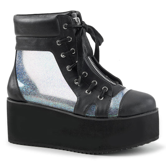 DemoniaCult Botas de tobillo para mujeres GRIP-102 BLK Vegan Leather-CLR Holograma TPU