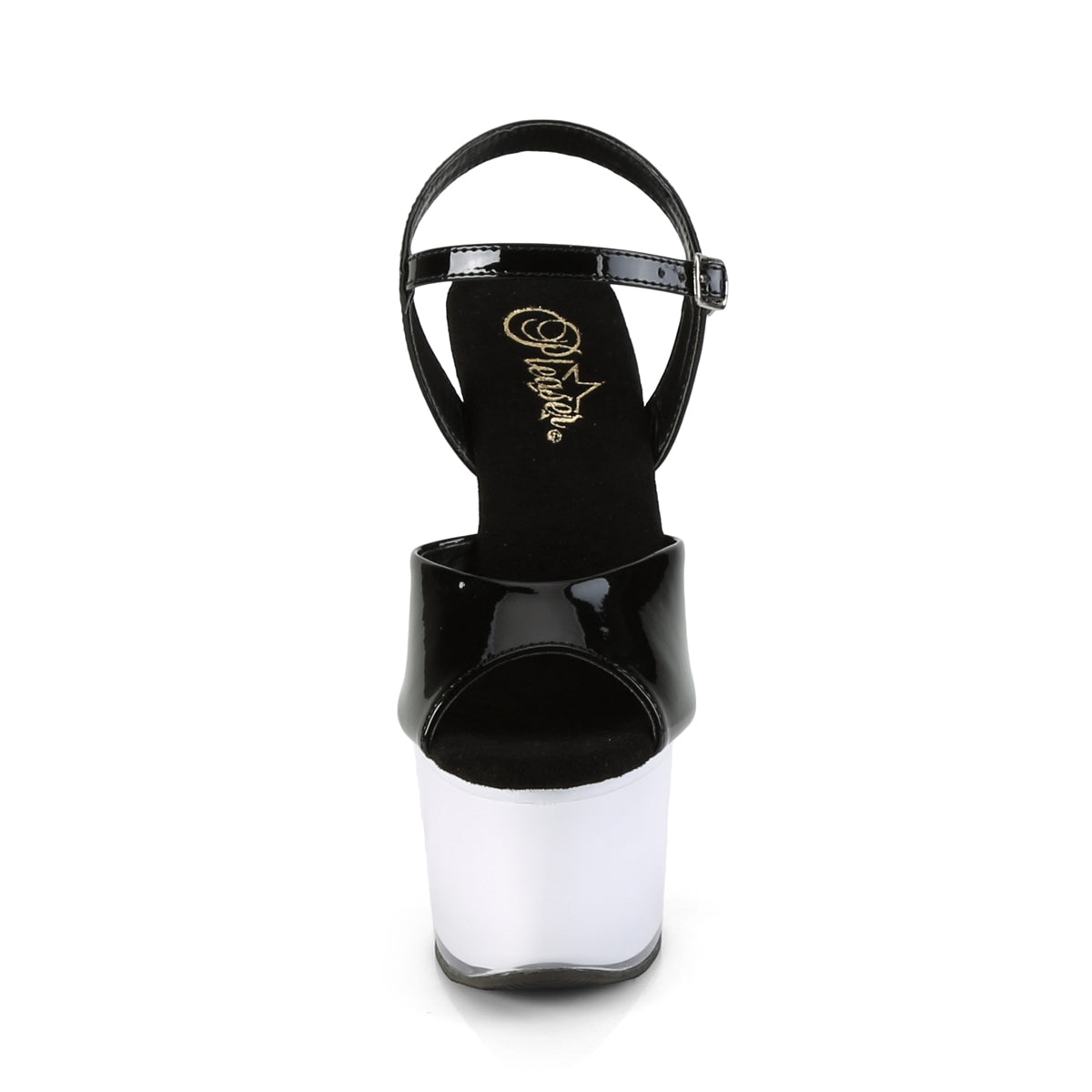 Pleaser Sandalias para mujer ILLUMINATOR-709 BLK PAT / WHITE GLOW
