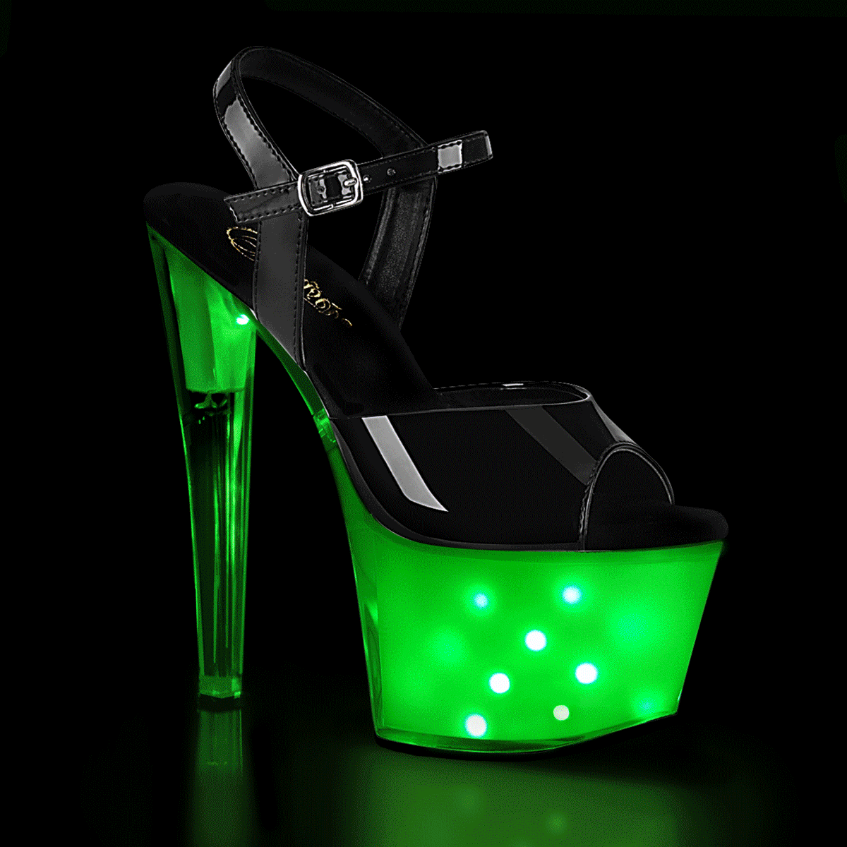 Pleaser Sandalias para mujer ILLUMINATOR-709 BLK PAT / WHITE GLOW