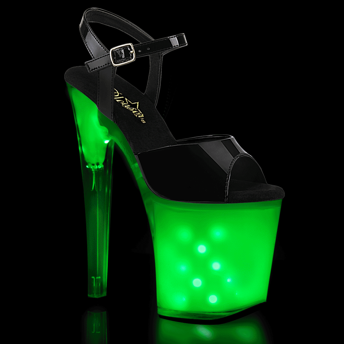 Pleaser Sandalias para mujer ILLUMINATOR-809 BLK PAT / WHITE GLOW