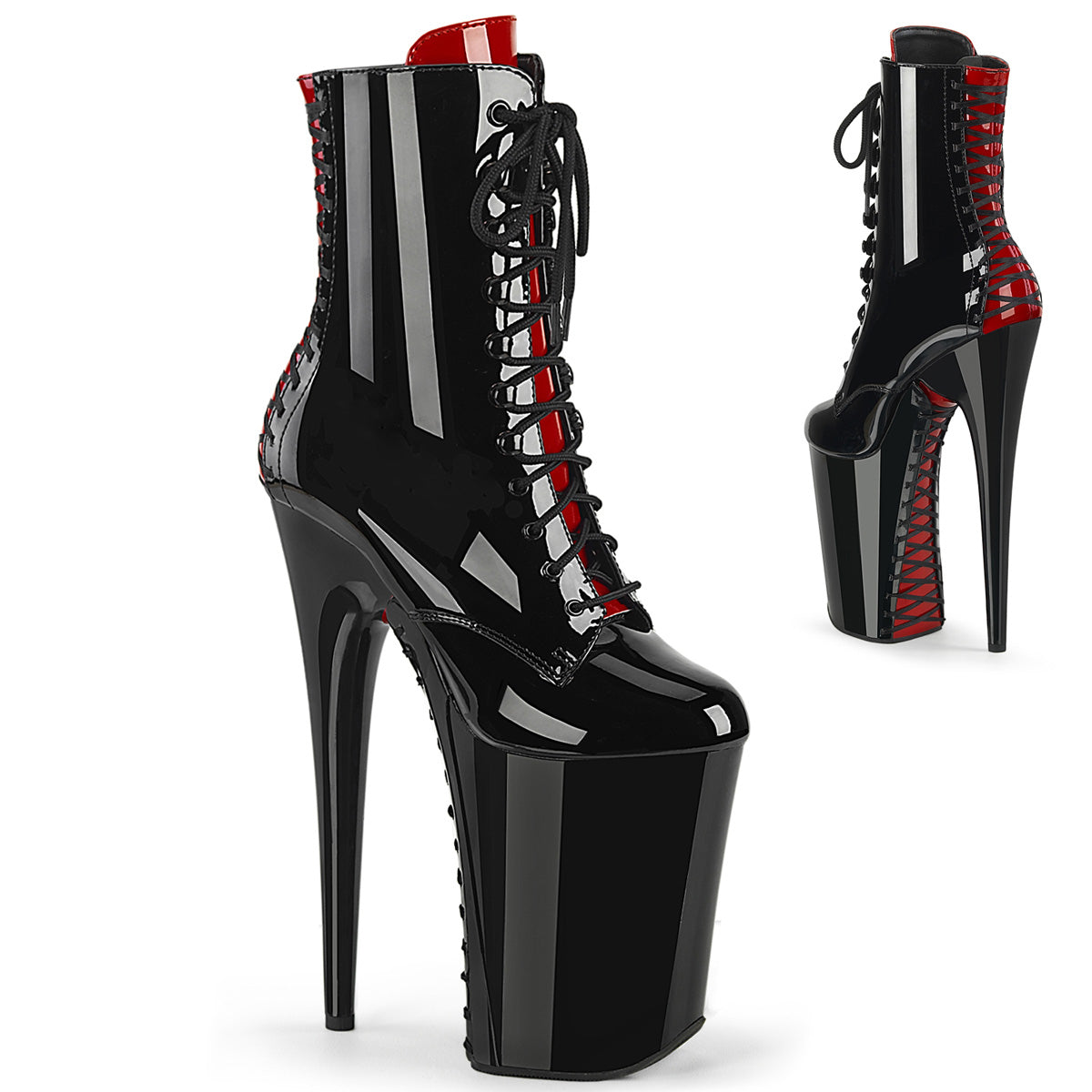 Pleaser Botines INFINITY-1020fh BLK-RED PAT/BLK-RED