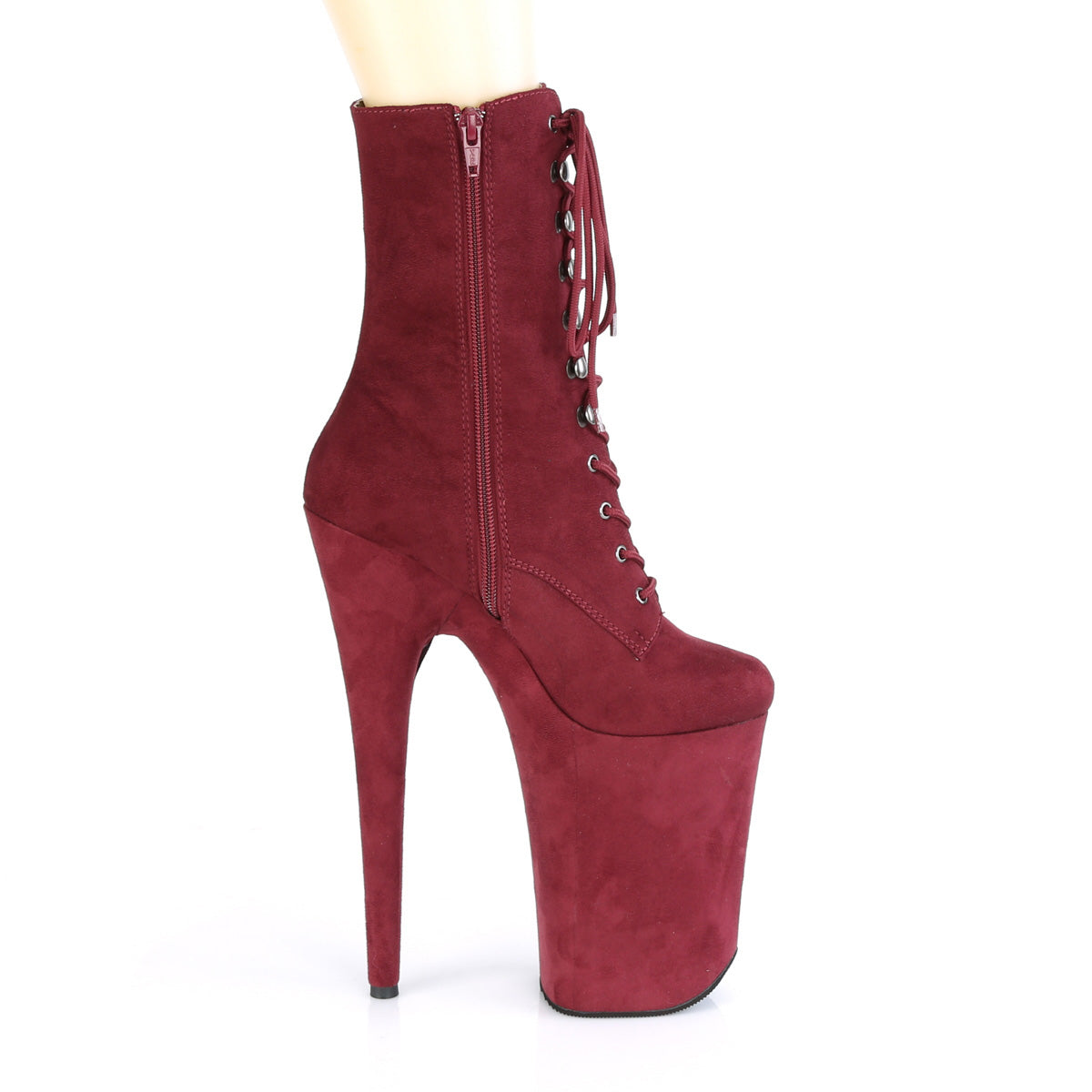 Pleaser Womens Ankle Boots INFINITY-1020FS Burgundy Faux Suede/Burgundy Faux Suede