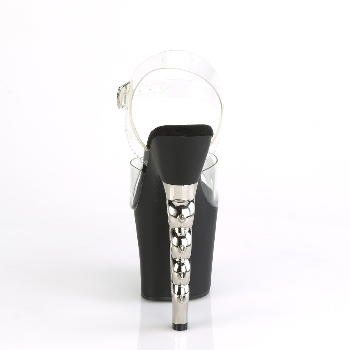 Pleaser Womens Sandals IRONGRIP-708 Clr/Blk Matte-Slv Brushed