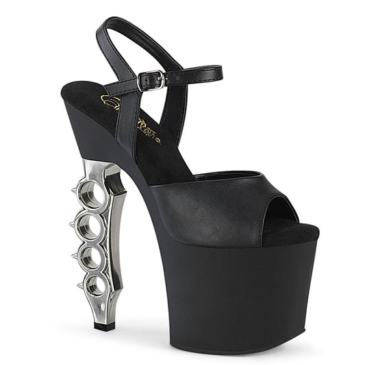 Pleaser Sandalias para mujer IRONGRIP-709 blk f.leather / blk mate-slv cepillado