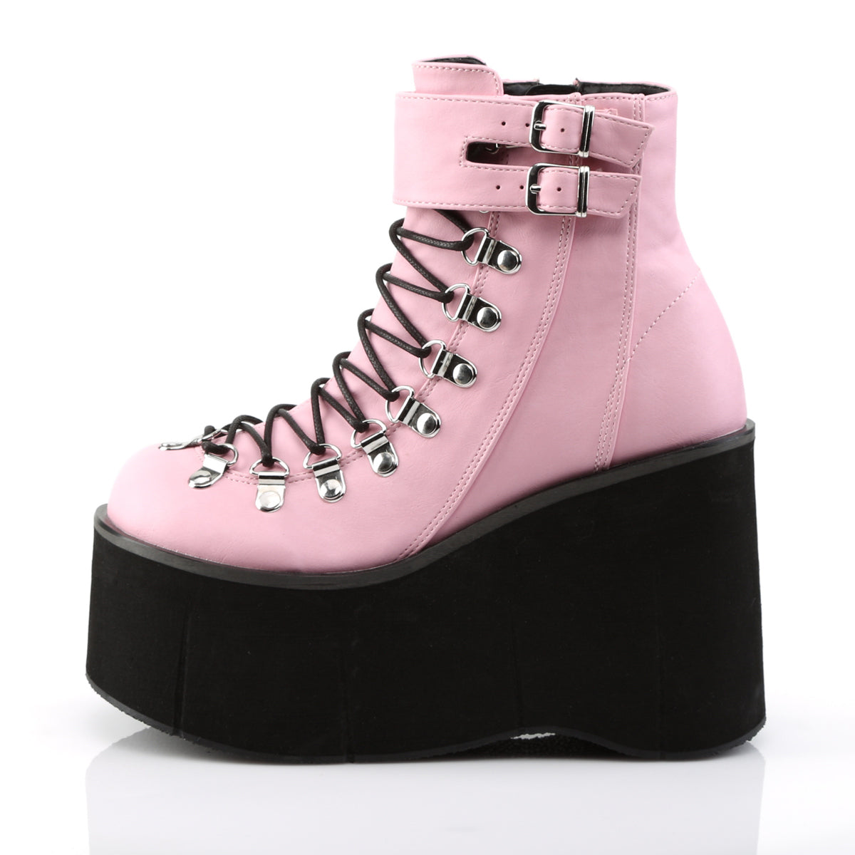DemoniaCult Botas de tobillo para mujeres KERA-21 B. cuero vegano rosa