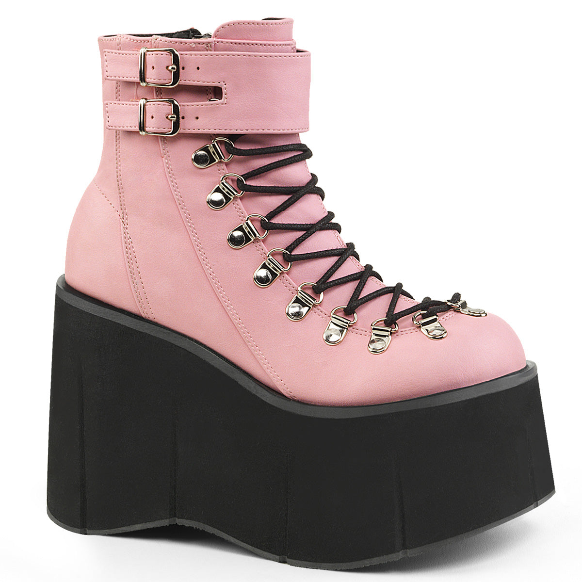 DemoniaCult Botas de tobillo para mujeres KERA-21 B. cuero vegano rosa